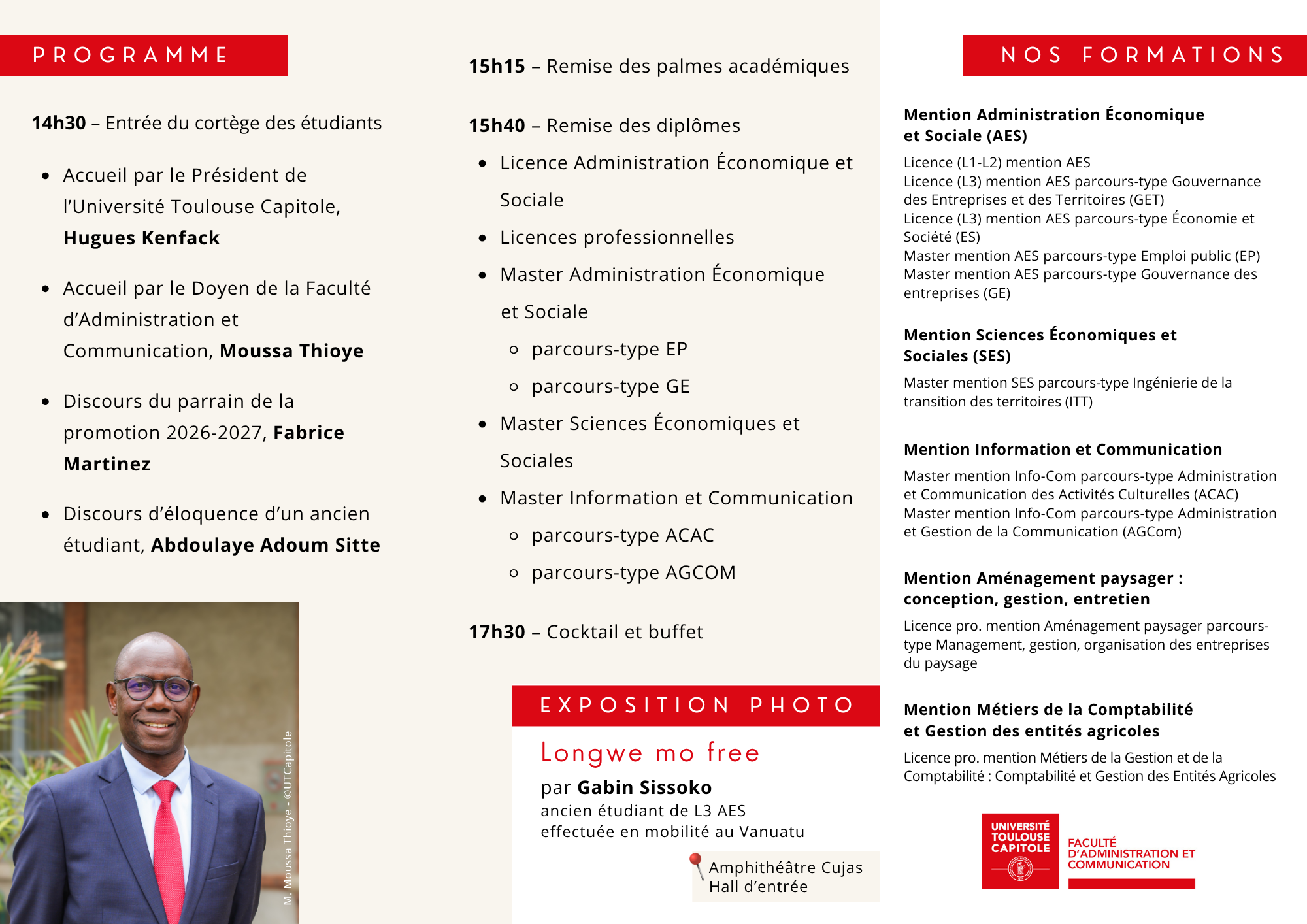Programme cérémonie de rentrée solennelle 2026